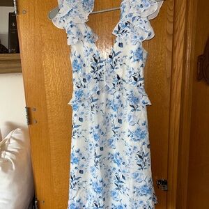 Short Blue and White Floral Dress
